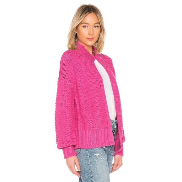 HOUSE OF HARLOW Bright Pink Chunky Knit Reverse Stitch Cardigan Sweater, Size XS - Picture 2 of 11